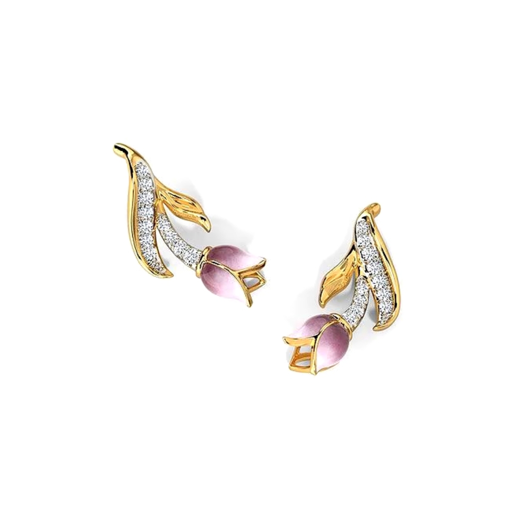 18k real gold  and diamond Tulip stud ear rings